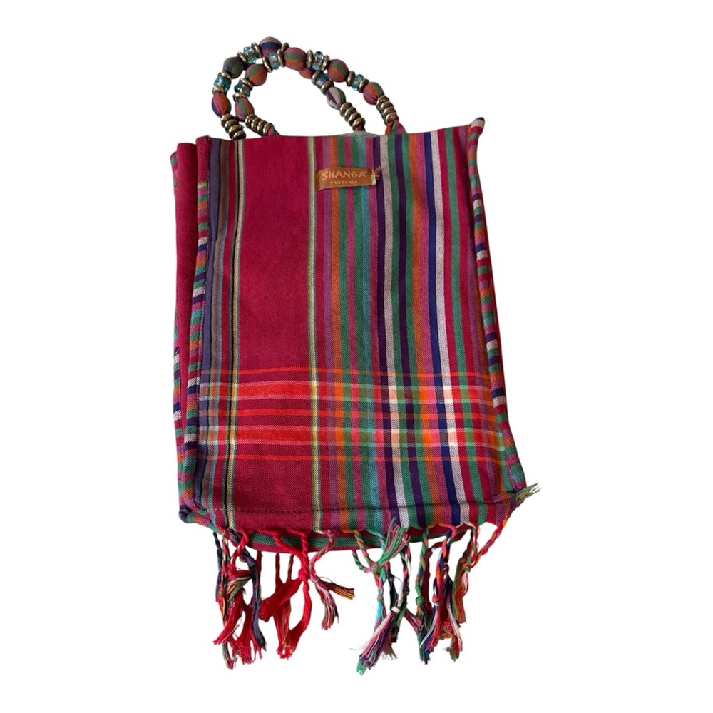 Shanga Tanzania Fuchsia Multicolor Striped Tote with Tassels